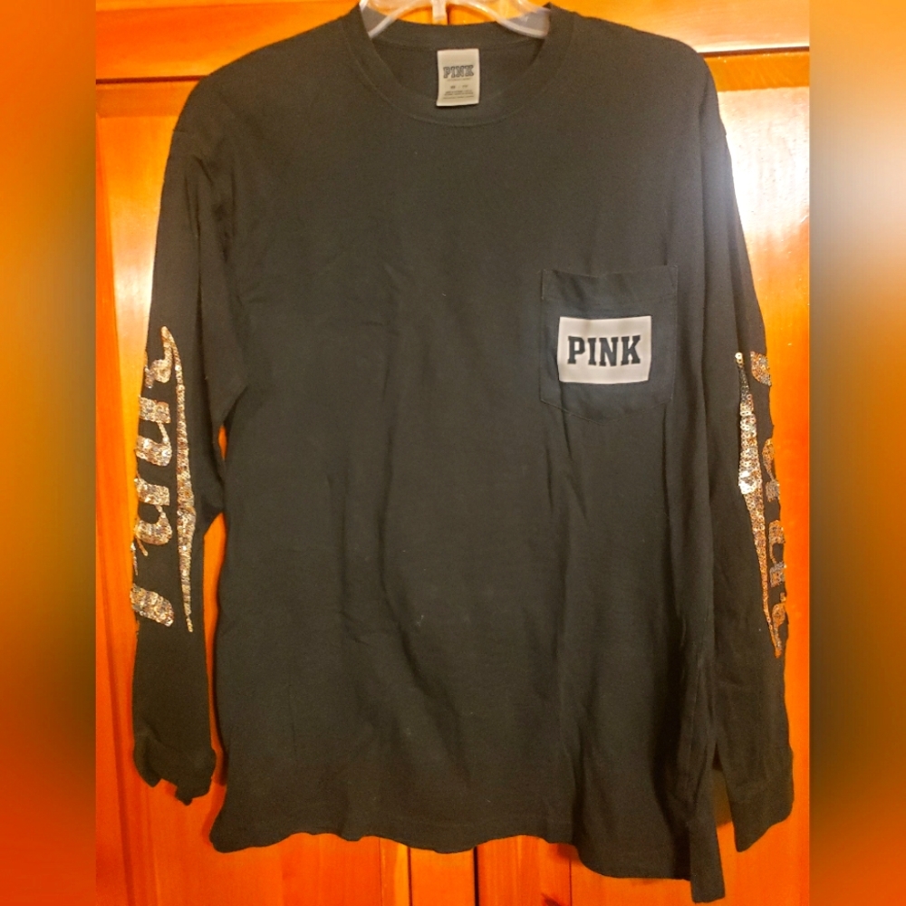 VS PINK Sequin LS Pocket Tee